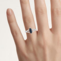 Blue Sapphire Ring With Diamonds 1.46 Carats 14K White Gold