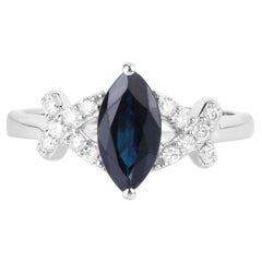 Blue Sapphire Ring With Diamonds 1.46 Carats 14K White Gold