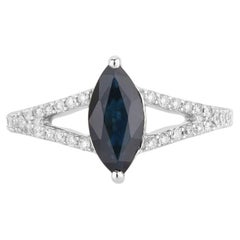 Blue Sapphire Ring With Diamonds 1.46 Carats 14K White Gold