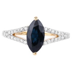 Ring mit blauem Saphir und Diamanten, 1,46 Karat, 14-karätiges Gelbgold