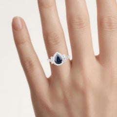 Blue Sapphire Ring With Diamonds 1.5 Carats 14K White Gold
