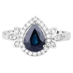 Blue Sapphire Ring With Diamonds 1.5 Carats 14K White Gold