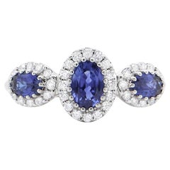 Blue Sapphire Ring With Diamonds 1.50 Carats 18K White Gold