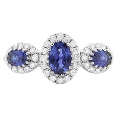 Anillo Zafiro Azul Con Diamantes 1,50 Quilates Oro Blanco 18K