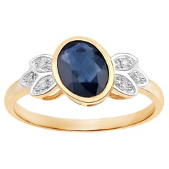 Ring mit blauem Saphir und Diamanten, 1,54 Karat, 14-karätiges Gelbgold