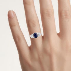 Blue Sapphire Ring With Diamonds 1.58 Carats 14K White Gold