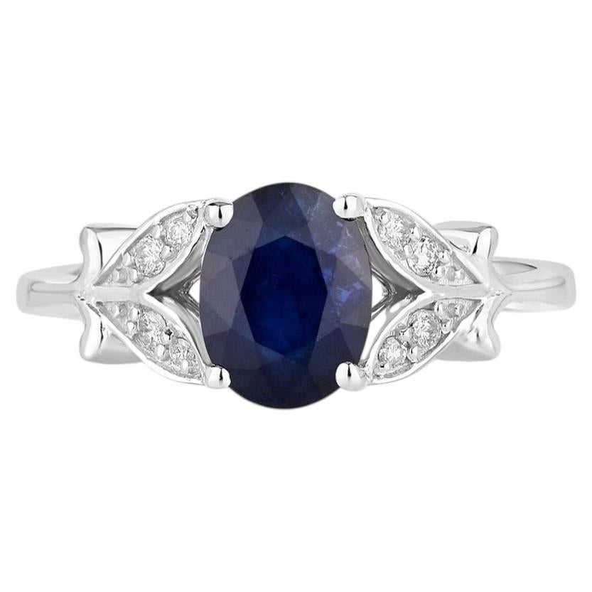 Blue Sapphire Ring With Diamonds 1.58 Carats 14K White Gold