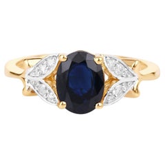 Anello con zaffiro blu e diamanti da 1,58 carati, in oro giallo 14K