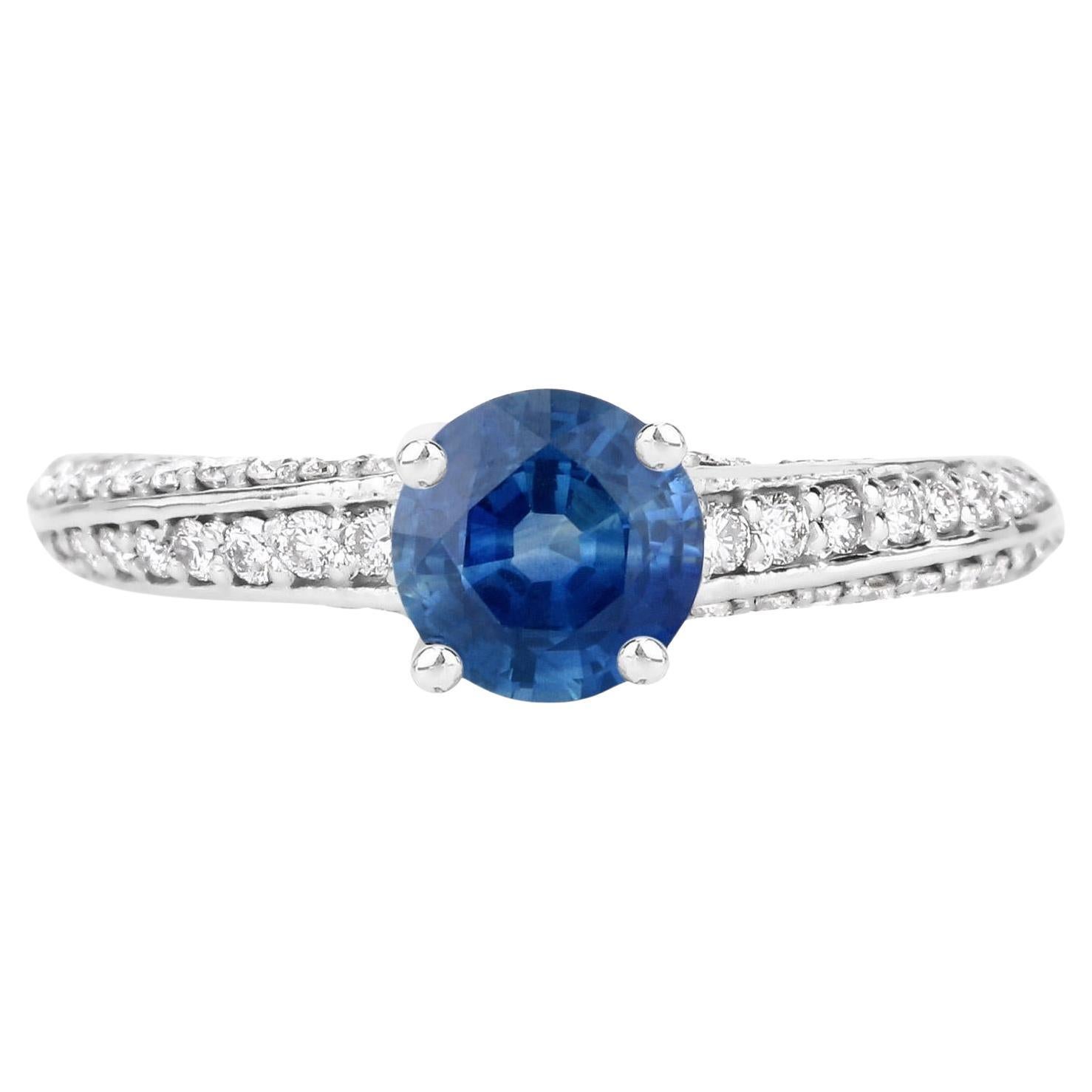 Blue Sapphire Ring With Diamonds 1.60 Carats 14K White Gold