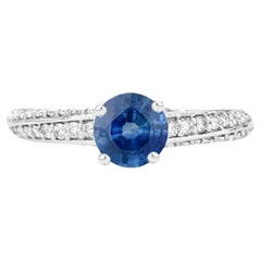 Blauer Saphir Ring mit Diamanten 1,60 Karat 14K Weißgold