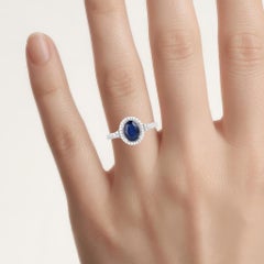 Blue Sapphire Ring With Diamonds 1.66 Carats 14K White Gold