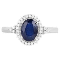 Blue Sapphire Ring With Diamonds 1.66 Carats 14K White Gold