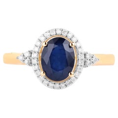 Ring mit blauem Saphir und Diamanten, 1,66 Karat, 14-karätiges Gelbgold