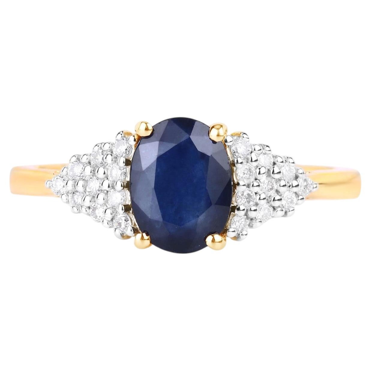 Anello con zaffiro blu e diamanti da 1,7 carati, in oro giallo 14K