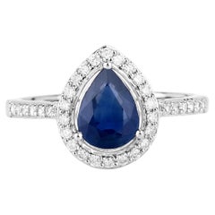 Blauer Saphir Ring mit Diamanten 1,71 Karat 14K Weißgold