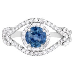 Blue Sapphire Ring With Diamonds 1.75 Carats 14K White Gold