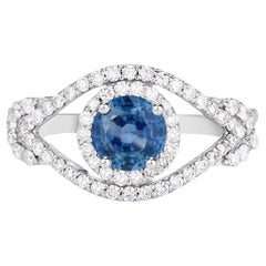 Blauer Saphir Ring mit Diamanten 1,75 Karat 14K Weißgold