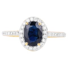 Blue Sapphire Ring With Diamonds 1.8 Carats 14K Yellow Gold