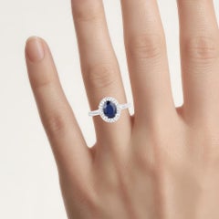 Blue Sapphire Ring With Diamonds 1.82 Carats 14K White Gold