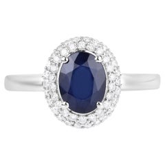 Blue Sapphire Ring With Diamonds 1.82 Carats 14K White Gold