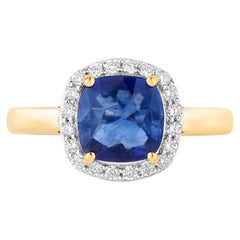 Blue Sapphire Ring With Diamonds 1.92 Carats 18K Yellow Gold