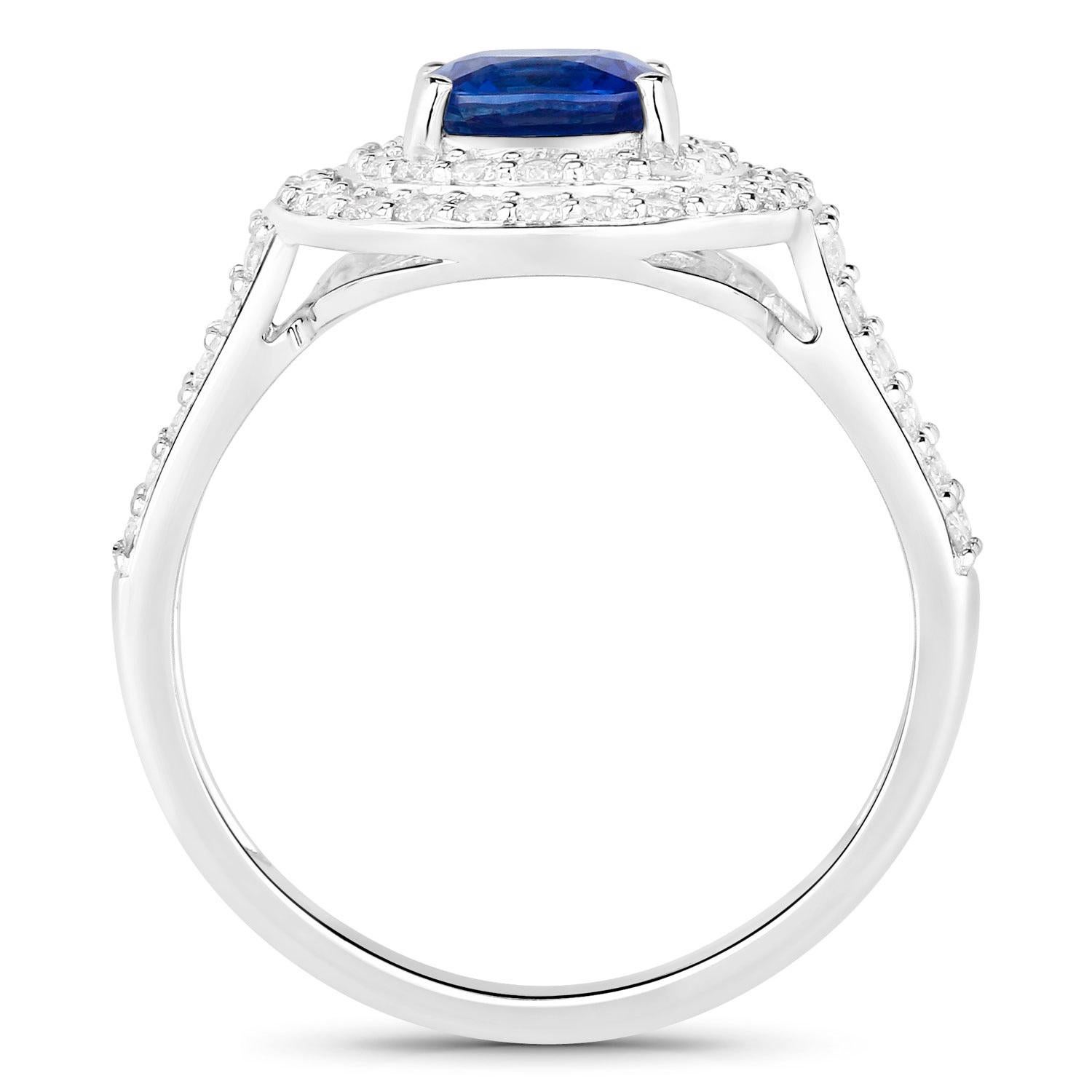 Blue Sapphire Ring With Diamonds 1.96 Carats 18K White Gold In Excellent Condition For Sale In Aliso Viejo, CA