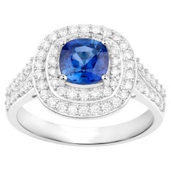 Anillo Zafiro Azul Con Diamantes 1,96 Quilates Oro Blanco 18K