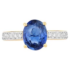 Blue Sapphire Ring With Diamonds 2 Carats 18K Yellow Gold