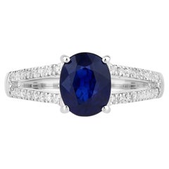 Blue Sapphire Ring With Diamonds 2.02 Carats 18K White Gold