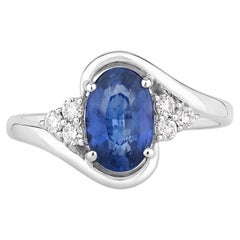 Blue Sapphire Ring With Diamonds 2.04 Carats 18K White Gold