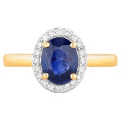Anello con zaffiro blu e diamanti, 2,06 carati, oro giallo 18 carati