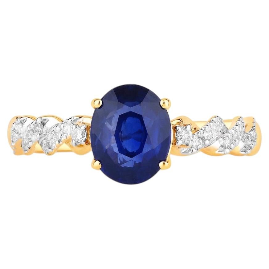 Anello con zaffiro blu e diamanti, 2,1 carati, oro giallo 18 carati