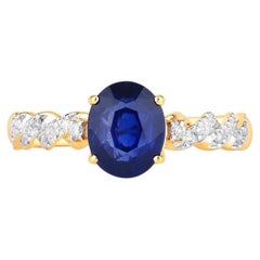 Blue Sapphire Ring With Diamonds 2.1 Carats 18K Yellow Gold
