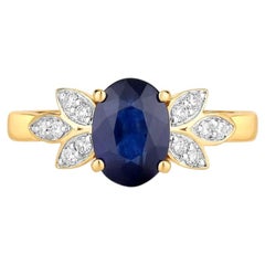 Blue Sapphire Ring With Diamonds 2.1 Carats 18K Yellow Gold