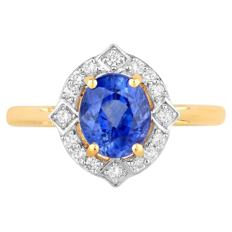 Blue Sapphire Ring With Diamonds 2.12 Carats 18K Yellow Gold