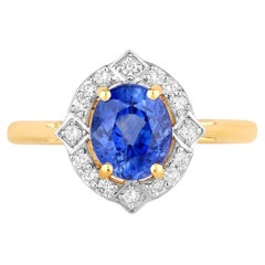 Ring mit blauem Saphir und Diamanten, 2,12 Karat, 18 Karat Gelbgold