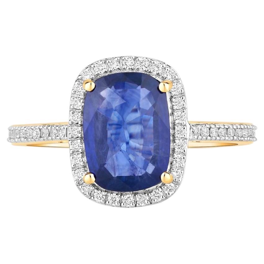 Blue Sapphire Ring With Diamonds 2.12 Carats 18K Yellow Gold