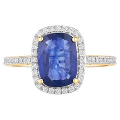 Blue Sapphire Ring With Diamonds 2.12 Carats 18K Yellow Gold