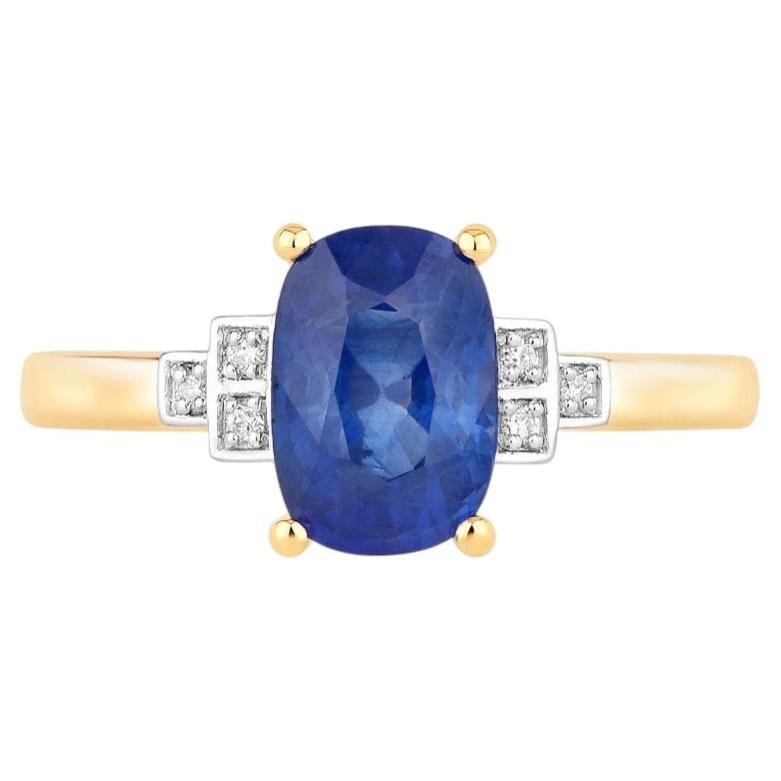 Anello con zaffiro blu e diamanti, 2,14 carati, oro giallo 18 carati