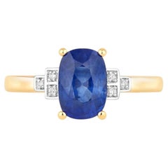 Blue Sapphire Ring With Diamonds 2.14 Carats 18K Yellow Gold