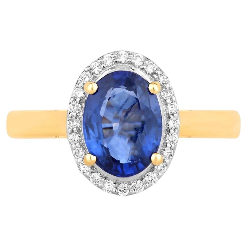 Anello con zaffiro blu e diamanti, 2,14 carati, oro giallo 18 carati in vendita