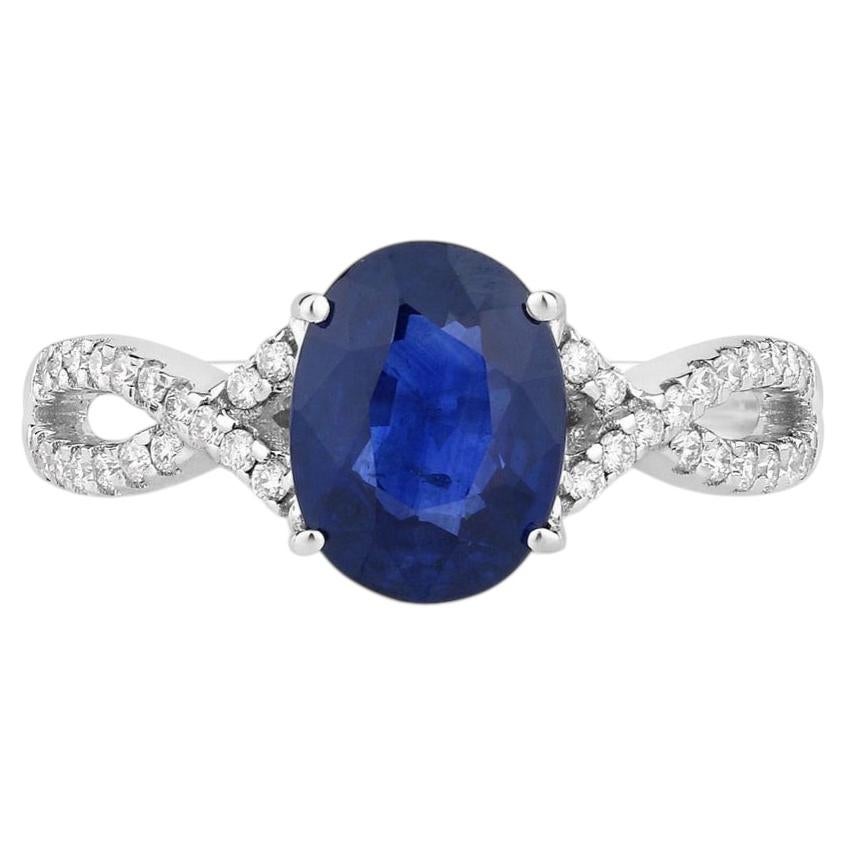 Ring mit blauem Saphir und Diamanten, 2,16 Karat, 18 Karat Weißgold