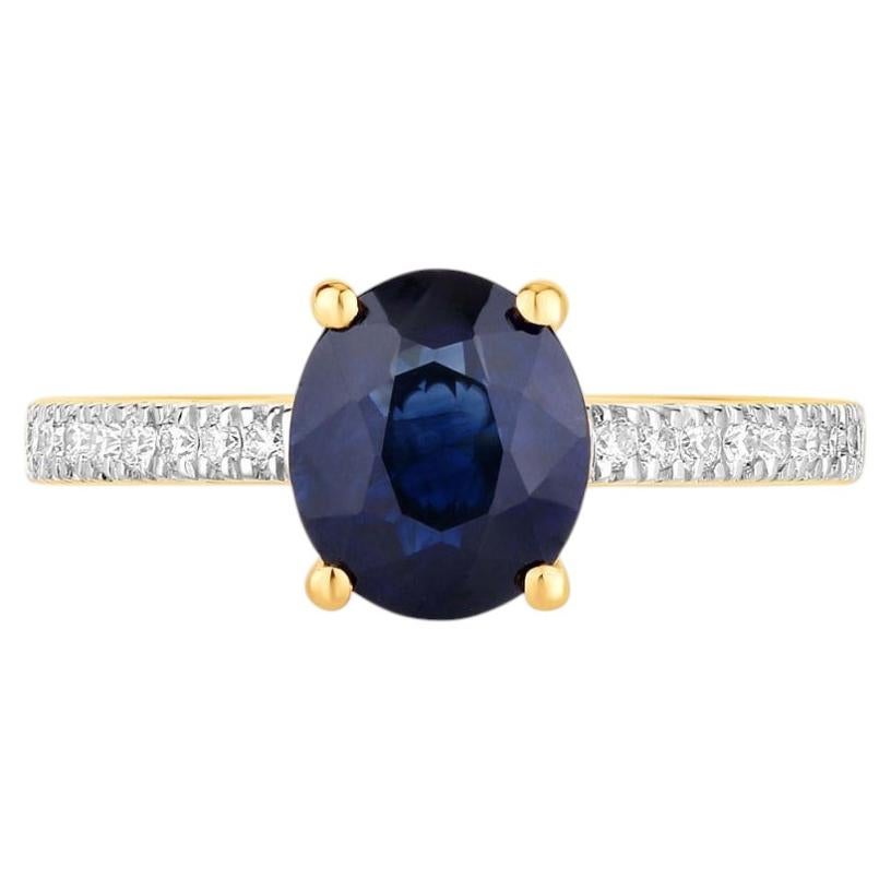 Anello con zaffiro blu e diamanti, 2,16 carati, oro giallo 18 carati