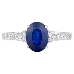 Blue Sapphire Ring With Diamonds 2.2 Carats 18K White Gold