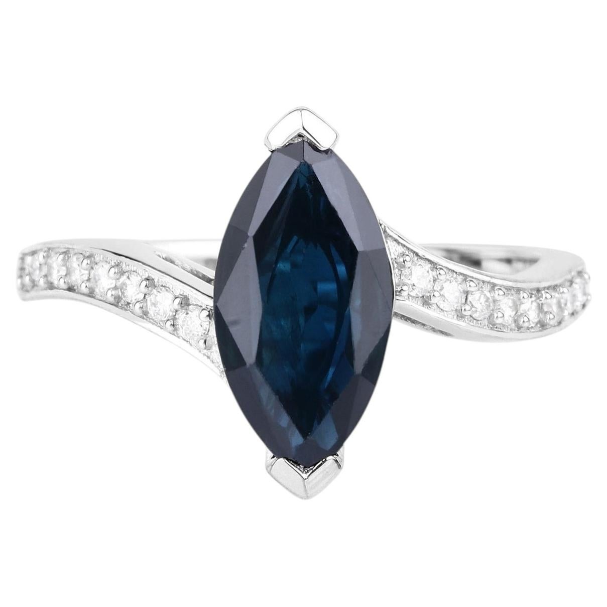 Blue Sapphire Ring With Diamonds 2.22 Carats 14K White Gold