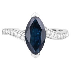 Blue Sapphire Ring With Diamonds 2.22 Carats 14K White Gold