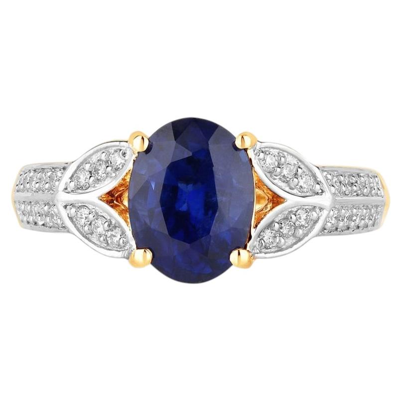Blue Sapphire Ring With Diamonds 2.22 Carats 18K Yellow Gold