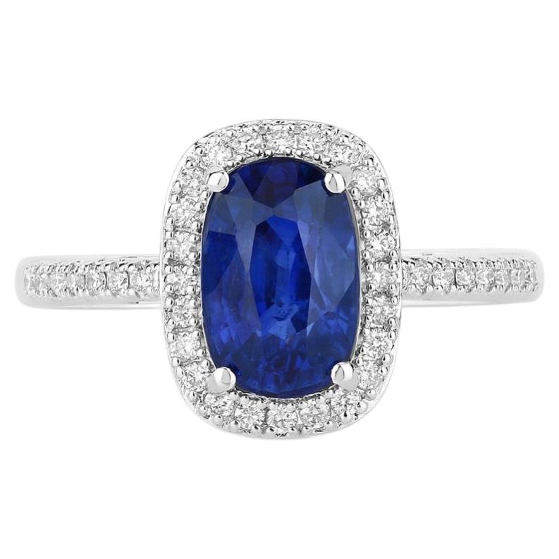 Blue Sapphire Ring With Diamonds 2.24 Carats 18K White Gold