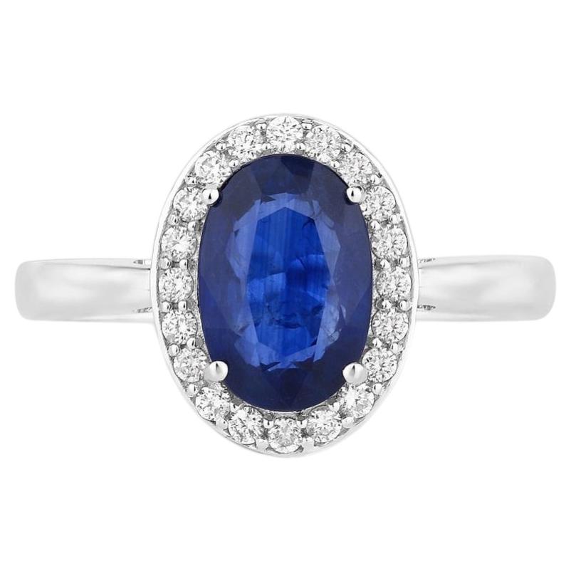 Blue Sapphire Ring With Diamonds 2.26 Carats 18K White Gold