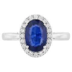 Ring mit blauem Saphir und Diamanten, 2,26 Karat, 18 Karat Weißgold
